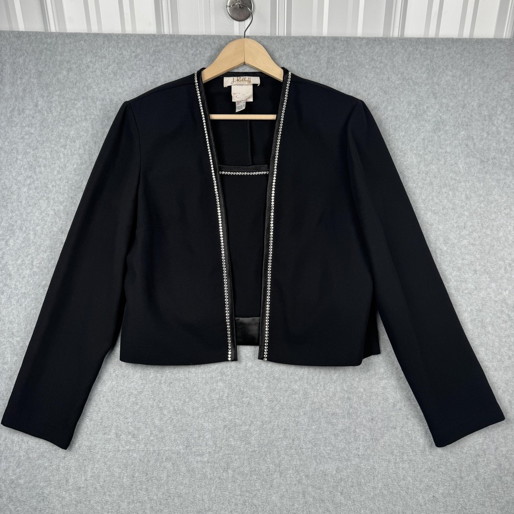 Joseph‎ Ribkoff Jacket Camisole Set Womens 10 Black Rhinestone Couture Evening